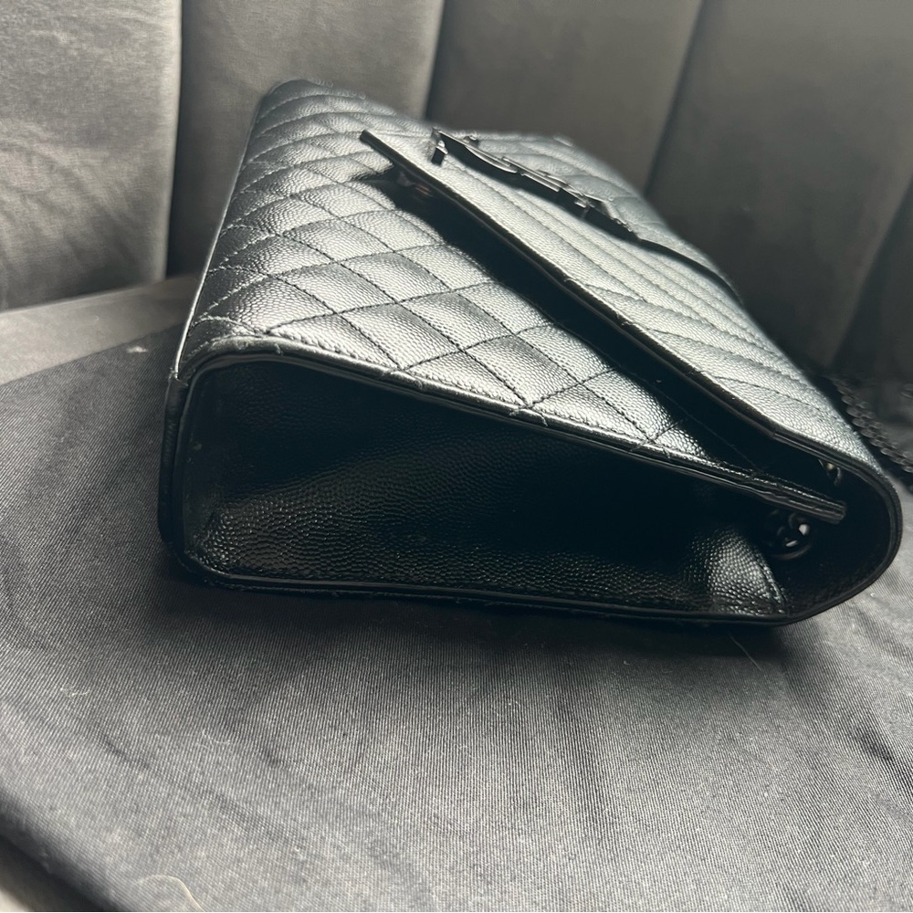 YSL Grain De Poudre Textured Mixed Matelasse Triquilt Monogram Bag Black - Picture 6 of 16